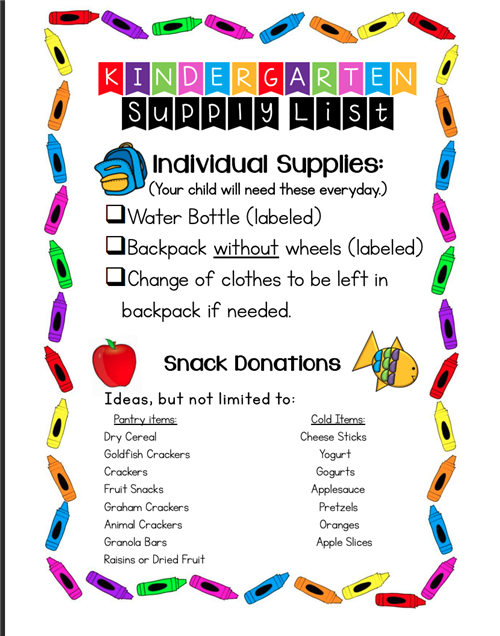 kindergarten supplies page 1